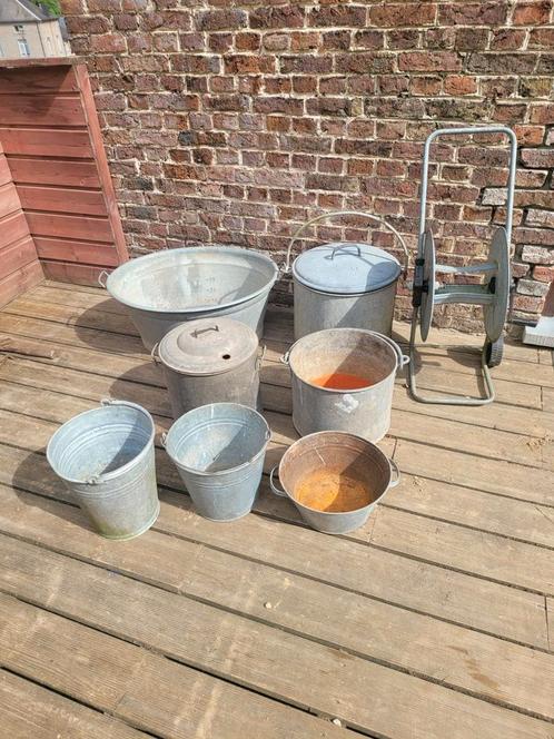 Oude gegalvaniseerde emmers, bassins en andere, Tuin en Terras, Bloembakken en Plantenbakken, Gebruikt, Tuin, Ophalen