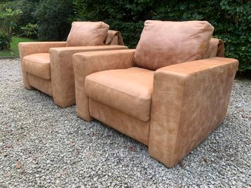 2 lounge cognac leren fauteuils in top conditie!  beschikbaar voor biedingen