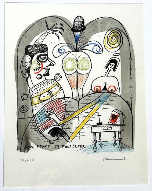 PAUL SNOEK - Love Story - Lithografie - 27 x 36cm - kader, Antiek en Kunst, Kunst | Litho's en Zeefdrukken, Ophalen of Verzenden