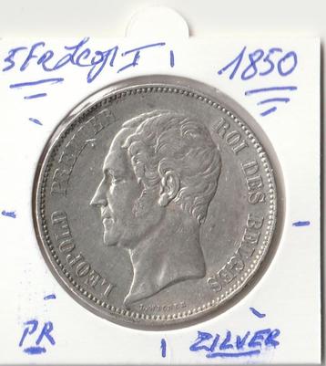 BELGIE 1850 LEOPOLD 1-ZILVER.PRACHTIG, Enlèvement ou Envoi, Argent, Argent