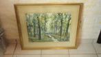 Schilderij aquarel beek in bos in kader achter glas, Enlèvement ou Envoi