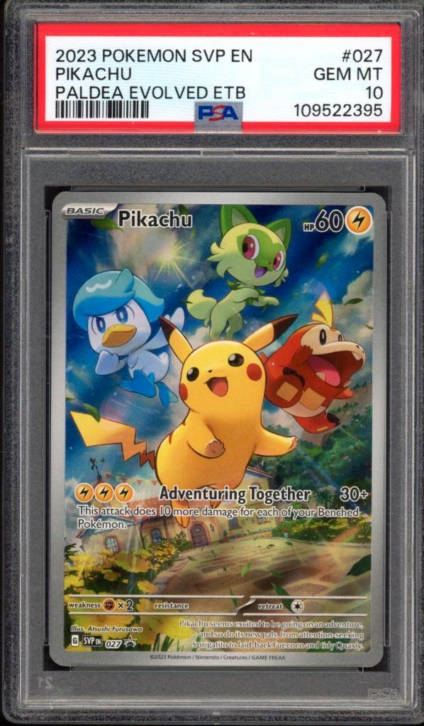 Pikachu PSA 10 - SVP027 - Scarlett and Violet Promo 2023, Hobby en Vrije tijd, Verzamelkaartspellen | Pokémon, Zo goed als nieuw