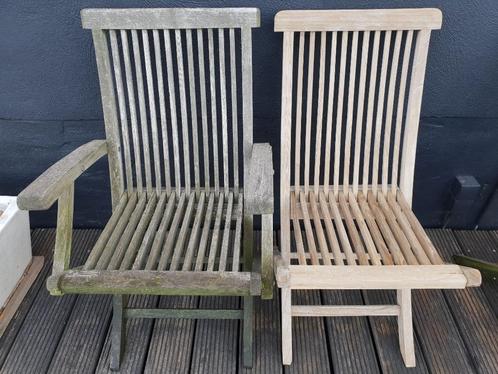 2x luxe uitvoering verstelbare klapstoel 1p teak, zeer goede, Tuin en Terras, Tuinstoelen, Teakhout, Verstelbaar, Ophalen of Verzenden