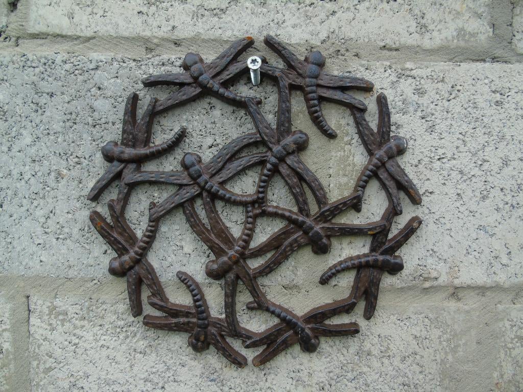 fronton murale en fonte pat brun , des libellules, Jardin & Terrasse, Décoration murale de jardin, Neuf, Enlèvement ou Envoi