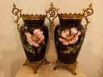 Paire de vases barbotine et bronze Luppens XIXe, Antiek en Kunst, Antiek | Vazen, Ophalen