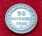 Zeldzame oude zilveren munt van 20 Baiocchi uit 1849 R, Antiek en Kunst, Ophalen of Verzenden, Zilver