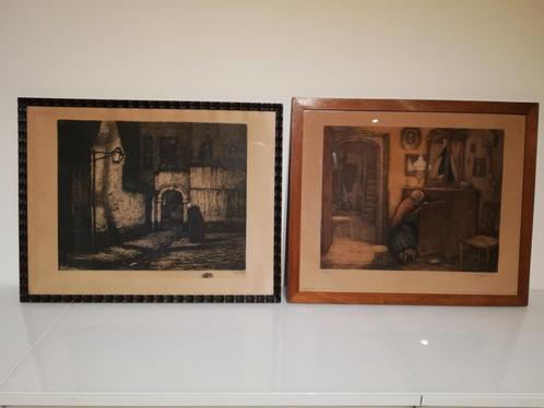 2 Albert Geudens etsen Begijnhof Mechelen, Antiquités & Art, Art | Eaux-fortes & Gravures, Enlèvement