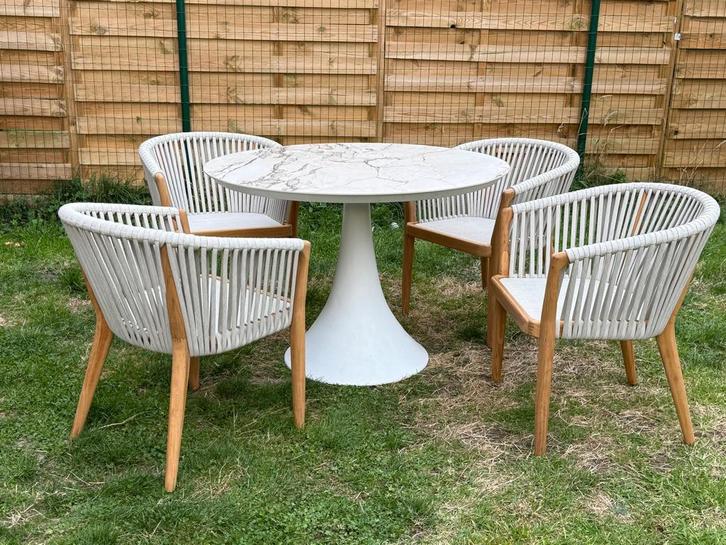 Tuintafel met 4 stoelen, Tuin en Terras, Tuintafels, Nieuw, Rond, Overige materialen, Ophalen