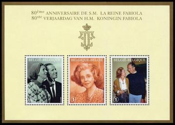 BL156 timbres 80ème anniversaire de S.M. la Reine Fabiola disponible aux enchères