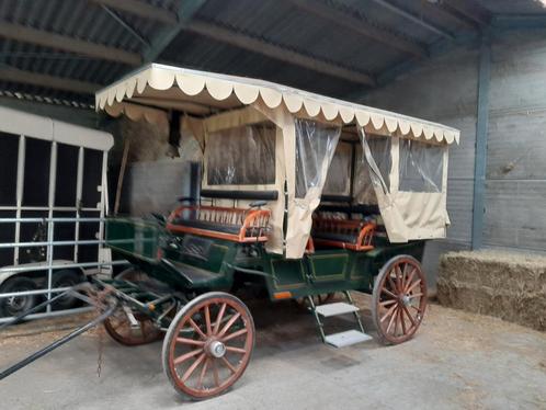 Calèche pour chevaux (12 pers.) (2/3 conduc. 10 passagers), Animaux & Accessoires, Voitures & Carrosses, Comme neuf, Wagonette