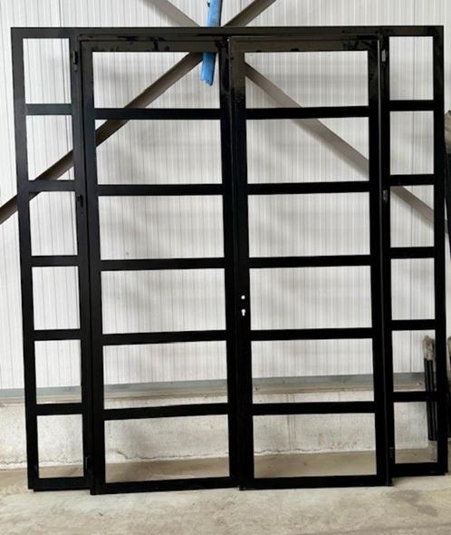 Stalen dubbel binnendeur (zwart) + dubbel glas, Doe-het-zelf en Bouw, Deuren en Vliegenramen, Nieuw, Binnendeur, 215 cm of meer