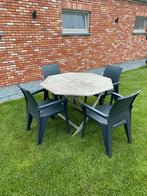 Teak tafel met 4 stapelbare stoelen, Gebruikt, Ophalen of Verzenden