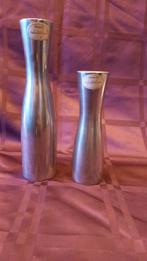 Set van 2 jaren 90 aluminium design kandelaars, Huis en Inrichting, Ophalen, Gebruikt, Overige kleuren, Metaal