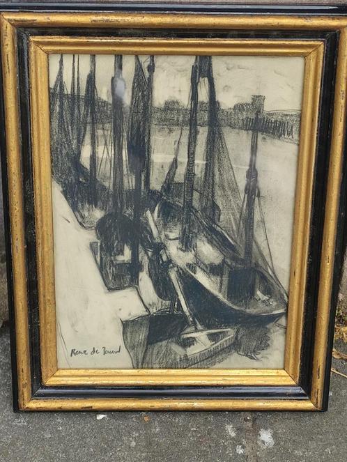 Fusain marine signe René de pauw, Antiek en Kunst, Kunst | Tekeningen en Fotografie, Ophalen of Verzenden