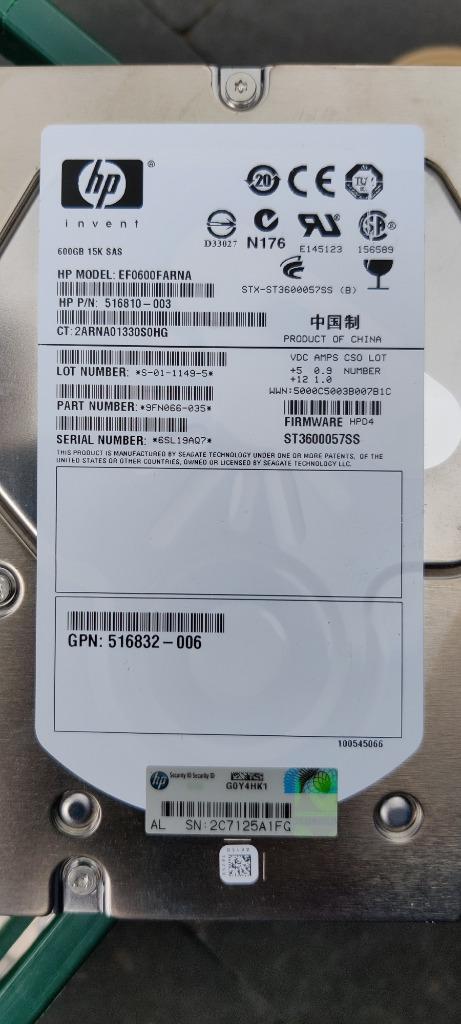 8 HP original part HDD 600Gb 15k SAS with Caddy serverdrives, Computers en Software, Harde schijven, Refurbished, Server, Intern