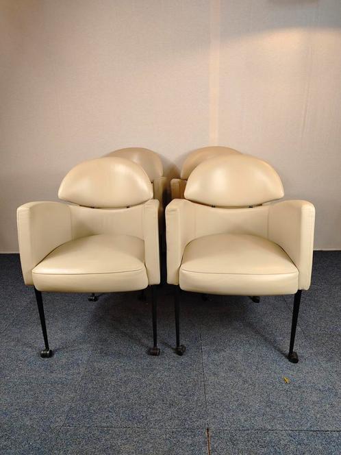 4 prachtige leren design stoelen met verrijdbaar onderstel, Huis en Inrichting, Fauteuils, Zo goed als nieuw, Ophalen