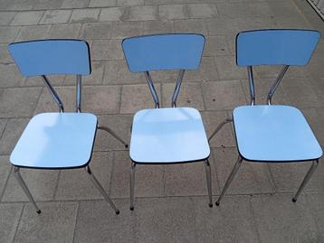 Set van 3 vintage blauwe formica stoelen  beschikbaar voor biedingen