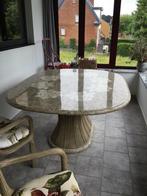 Table en pierre et rotin + 6 chaises, Tuin en Terras, Tuintafels, Ophalen, Gebruikt, Ovaal, Overige materialen
