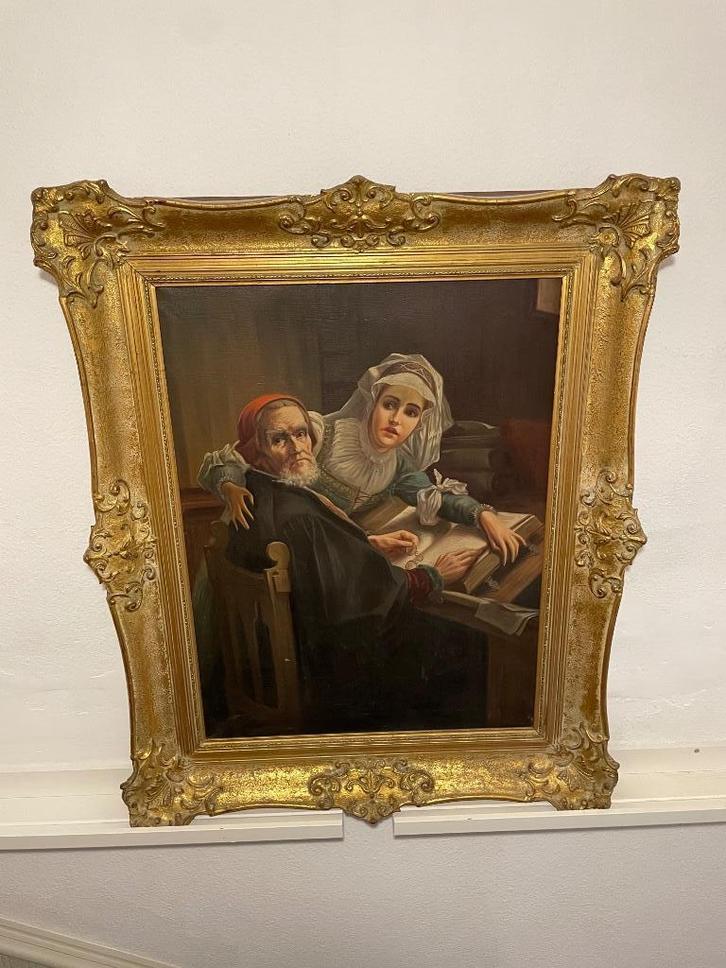 Replica schilderij Karel Ooms “De verboden lectuur”, Antiek en Kunst, Kunst | Schilderijen | Klassiek, Ophalen