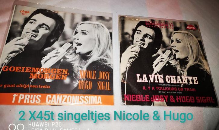 2x (45t) singeltjes Nicole & Hugo, Cd's en Dvd's, Vinyl | Nederlandstalig, Zo goed als nieuw, Levenslied of Smartlap, Overige formaten