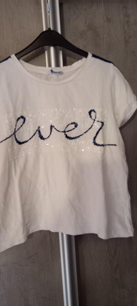 wit T-shirt met pailletten mayoral maat 140, Kinderen en Baby's, Kinderkleding | Maat 140, Zo goed als nieuw, Meisje, Shirt of Longsleeve