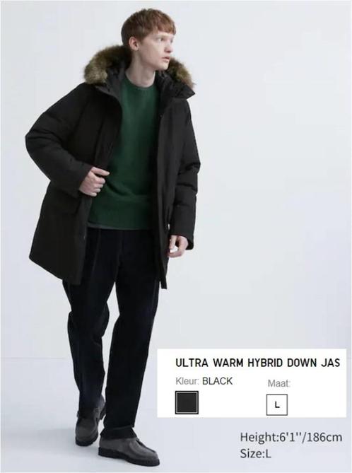 Warme winterjas merk Uniqlo - maat L - zwart, Kleding | Dames, Jassen | Winter, Zo goed als nieuw, Maat 42/44 (L), Zwart, Ophalen of Verzenden