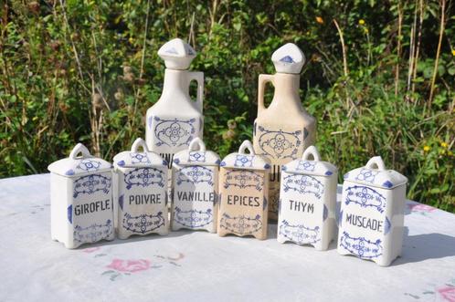 serie de 6 petits pots condiment + huile et vinaigre, Antiquités & Art, Antiquités | Céramique & Poterie, Enlèvement ou Envoi
