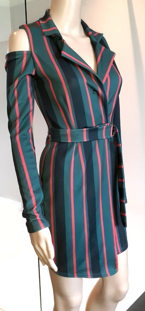 Korte jurk groen met strepen en blote schouders XS, Kleding | Dames, Jurken, Nieuw, Maat 34 (XS) of kleiner, Groen, Boven de knie