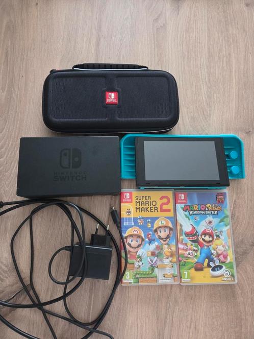 Nintendo switch met toebehoren, Games en Spelcomputers, Spelcomputers | Nintendo Switch, Gebruikt, Zonder controller, Met games