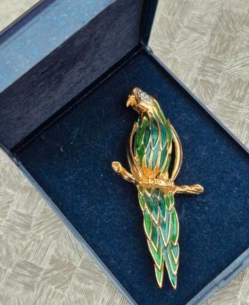 Vintage vergulde Marcel vogel/papagaai geemaileerde broche beschikbaar voor biedingen