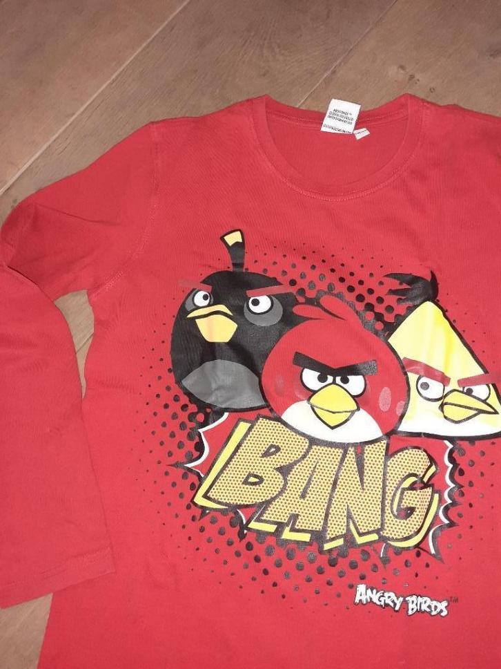 Maat 146 - Angry Birds - rode longsleeve, Kinderen en Baby's, Kinderkleding | Maat 146, Zo goed als nieuw, Jongen, Shirt of Longsleeve