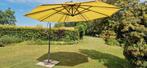 Parasol vrijhangend, geel, 3m diam. met voet en grindtegels, Ophalen, Zweefparasol, 3 tot 4 meter, Verstelbaar