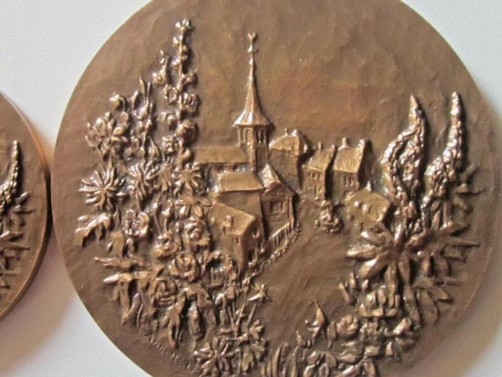 Annette Landry 2 bronzen medailles Landlandschap 1970, Postzegels en Munten, Penningen en Medailles, Brons, Ophalen of Verzenden
