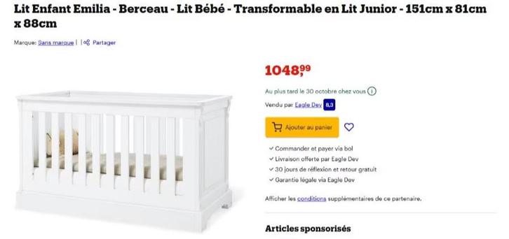 Lit bébé évolutif, Kinderen en Baby's, Kinderkamer | Bedden, Zo goed als nieuw, 140 tot 160 cm, 70 tot 85 cm, Lattenbodem, Ophalen