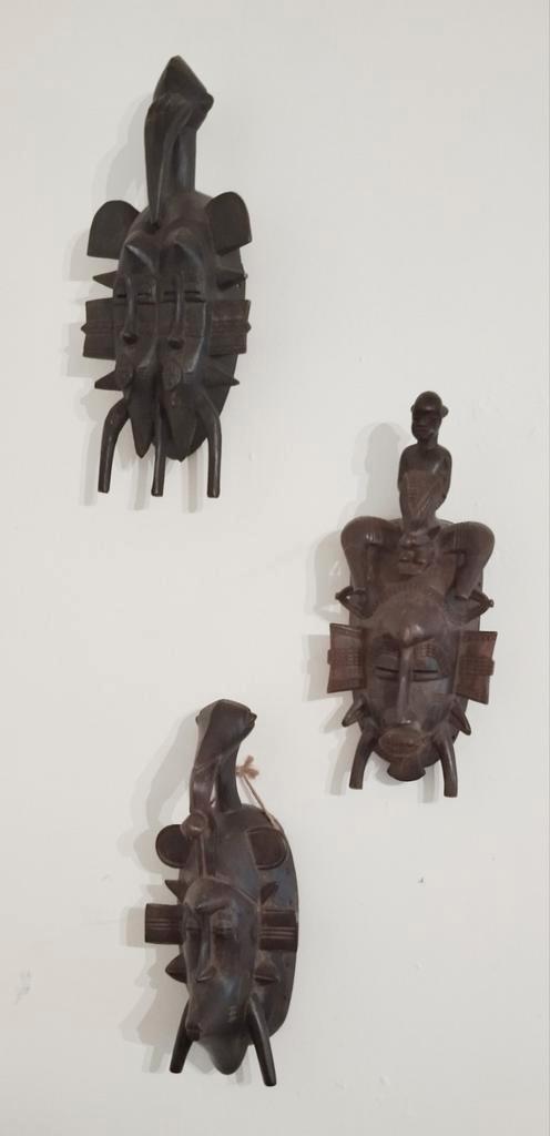 Drie antieke Senufo Kpelie maskers, Antiek en Kunst, Kunst | Niet-Westerse kunst, Ophalen of Verzenden