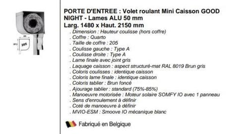 Volet solaire roulant pour porte, Doe-het-zelf en Bouw, Rolluiken, Nieuw, 200 cm of meer, 100 tot 150 cm, Overige kleuren, Elektrische bediening