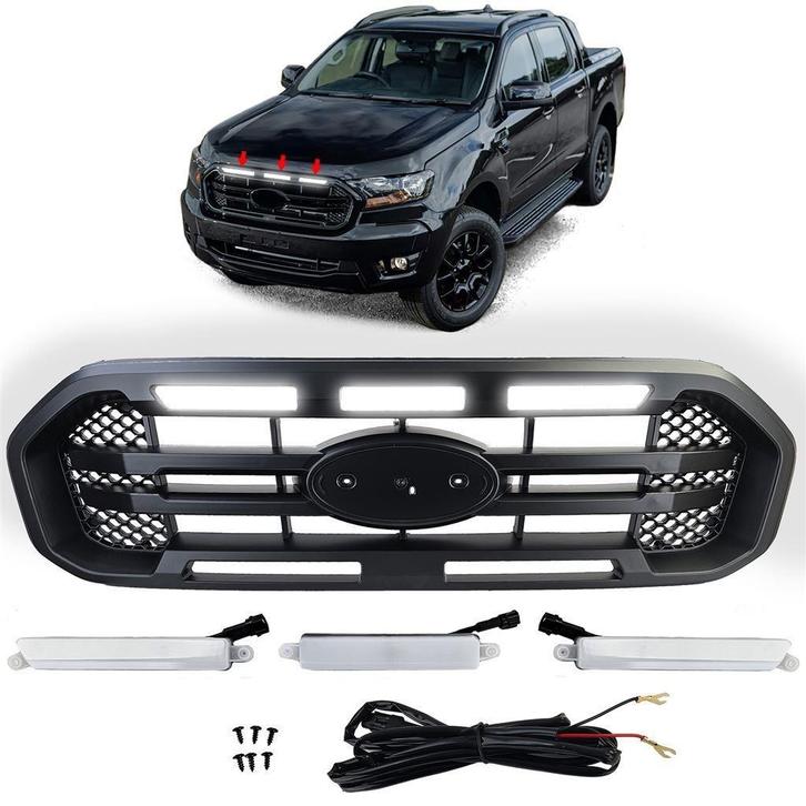 Zwarte Sport Grill Met Led Voor Ford Ranger T8 2.0 TDCi, Auto diversen, Tuning en Styling, Verzenden