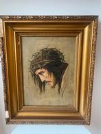 Huile sur toile Christ en souffrance 19e siècle, Antiquités & Art