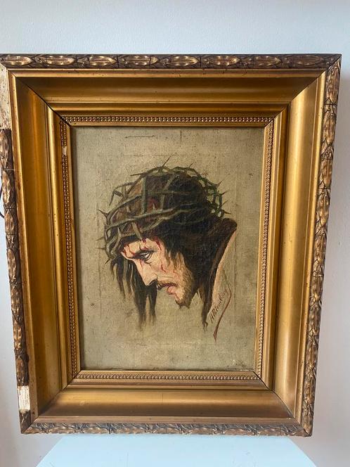 Huile sur toile Christ en souffrance 19e siècle, Antiquités & Art, Art | Peinture | Classique