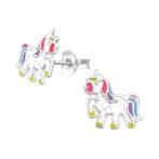 Kinderoorbellen unicorn glitter 925 sterling zilver, Handtassen en Accessoires, Ophalen of Verzenden, Nieuw, Oorbellen