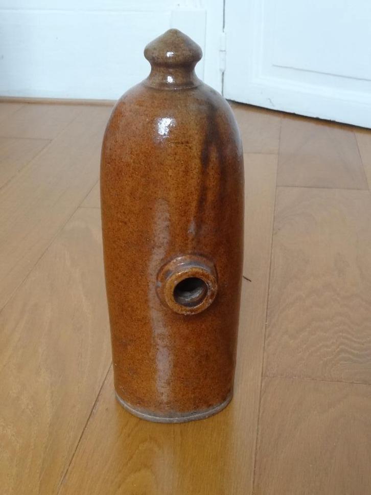 Zeldzame gres bed kruik cylindrisch met platte zijde, Antiek en Kunst, Antiek | Keramiek en Aardewerk, Verzenden