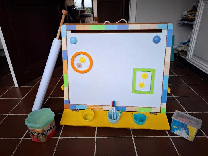 Opvouwbaar dubbelzijdig kinderbord met papierrol, Diversen, Schoolborden, Gebruikt, Krijtbord, Ophalen