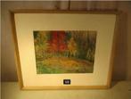 Mooi Geschilderd Aquarel 'Herfst in het Bos' - Gesigneerd, Antiek en Kunst, Kunst | Schilderijen | Klassiek, Ophalen of Verzenden