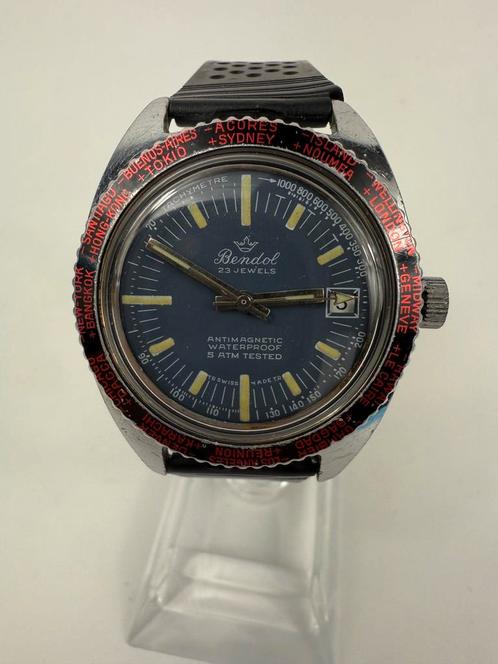 Bendol Tritium horloge met blauwe wijzerplaat - tachymeter, Handtassen en Accessoires, Horloges | Antiek, Ophalen of Verzenden