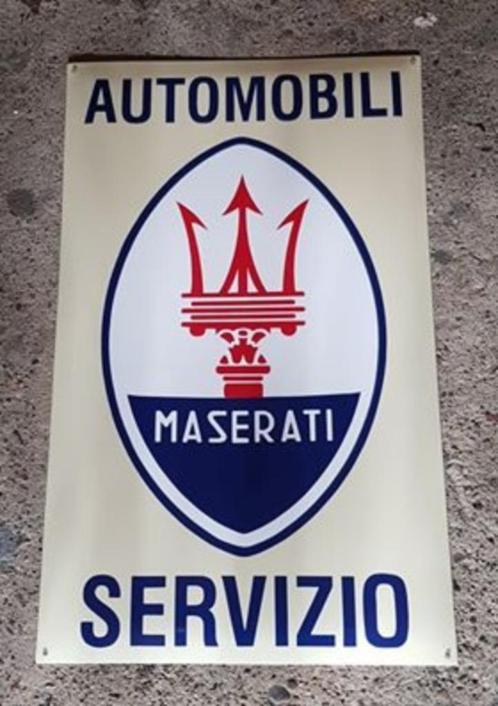 zwaar emaillen automobili Maserati servizio garage bord, Verzamelen, Merken en Reclamevoorwerpen, Zo goed als nieuw, Reclamebord