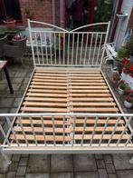 Metalen dubbelbed 160x200, Huis en Inrichting, Slaapkamer | Bedden, Ophalen, Gebruikt, Wit, Tweepersoons