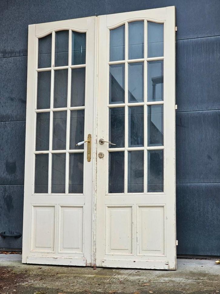 Antiek dubbele deur, suite deuren, glas ruitjes paneel hout, Doe-het-zelf en Bouw, Deuren en Vliegenramen, Zo goed als nieuw, Binnendeur