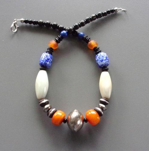 Ketting in witte agaat voor dames met Venetiaanse ruilkralen, Handtassen en Accessoires, Kettingen, Nieuw, Overige materialen