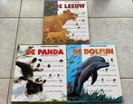 3 educatieve kinderboeken over leeuw, panda en dolfijn, Ophalen of Verzenden, Zo goed als nieuw