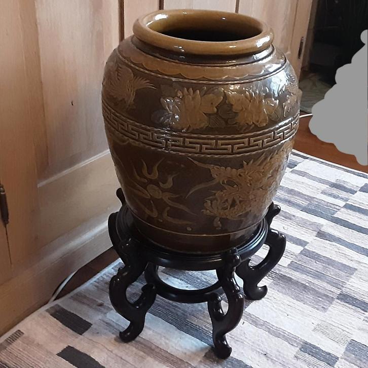 Grote zeer mooie aardewerken DRAAK vaas, Eventueel staander, Antiquités & Art, Antiquités | Céramique & Poterie, Enlèvement ou Envoi